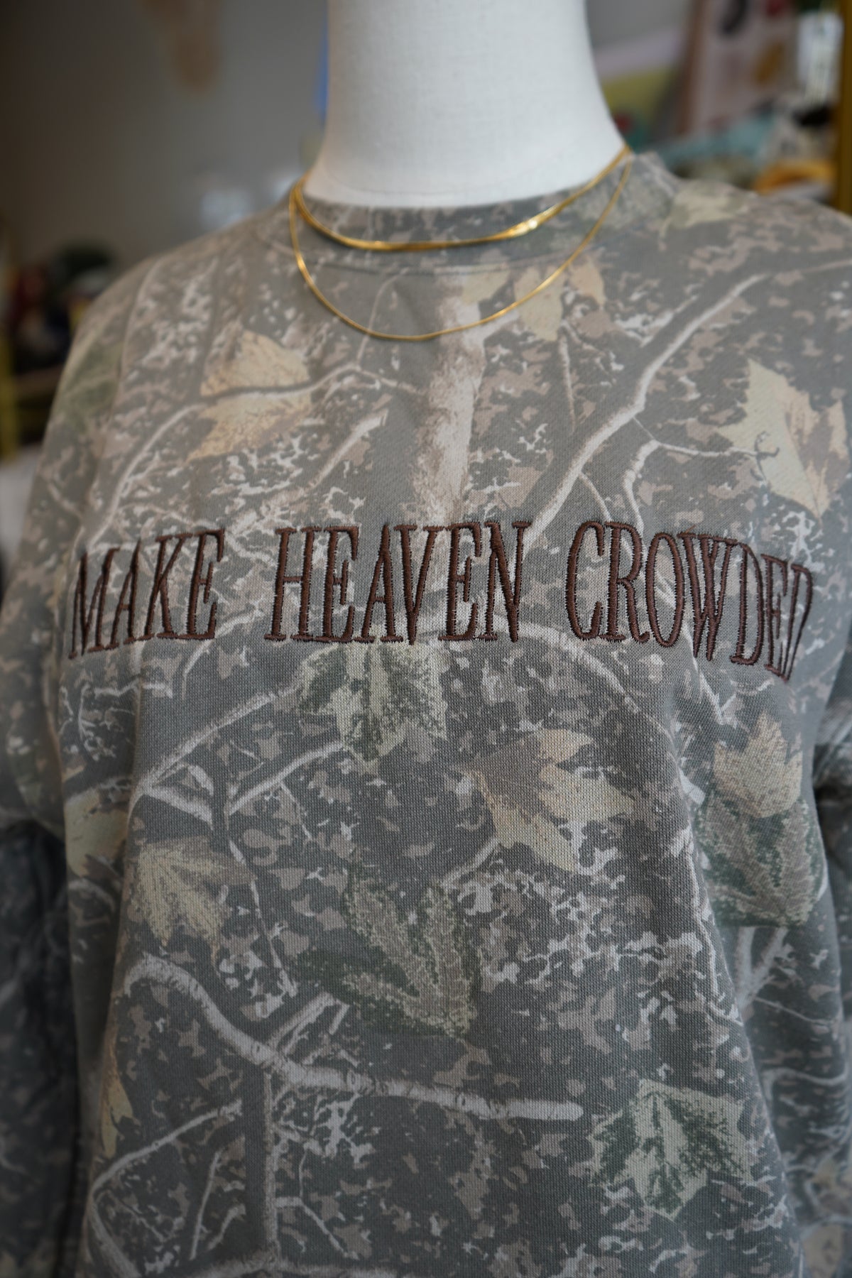 Make Heaven Crowded | Embroidered Camo Sweatshirt