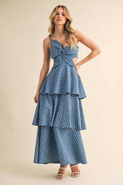 Ditsy Denim Floral Tiered Maxi Dress