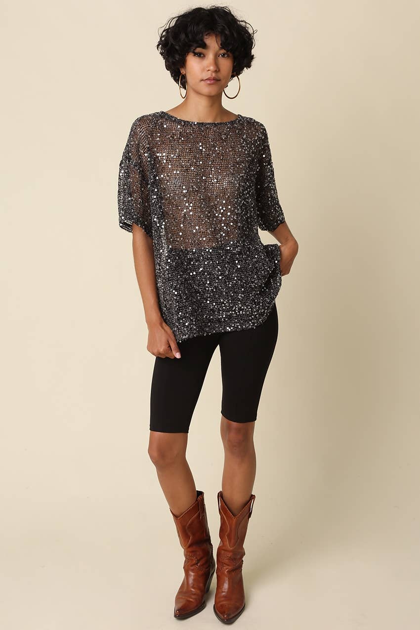 Rena Sequin Mesh Top