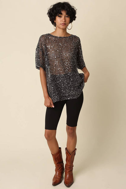 Rena Sequin Mesh Top