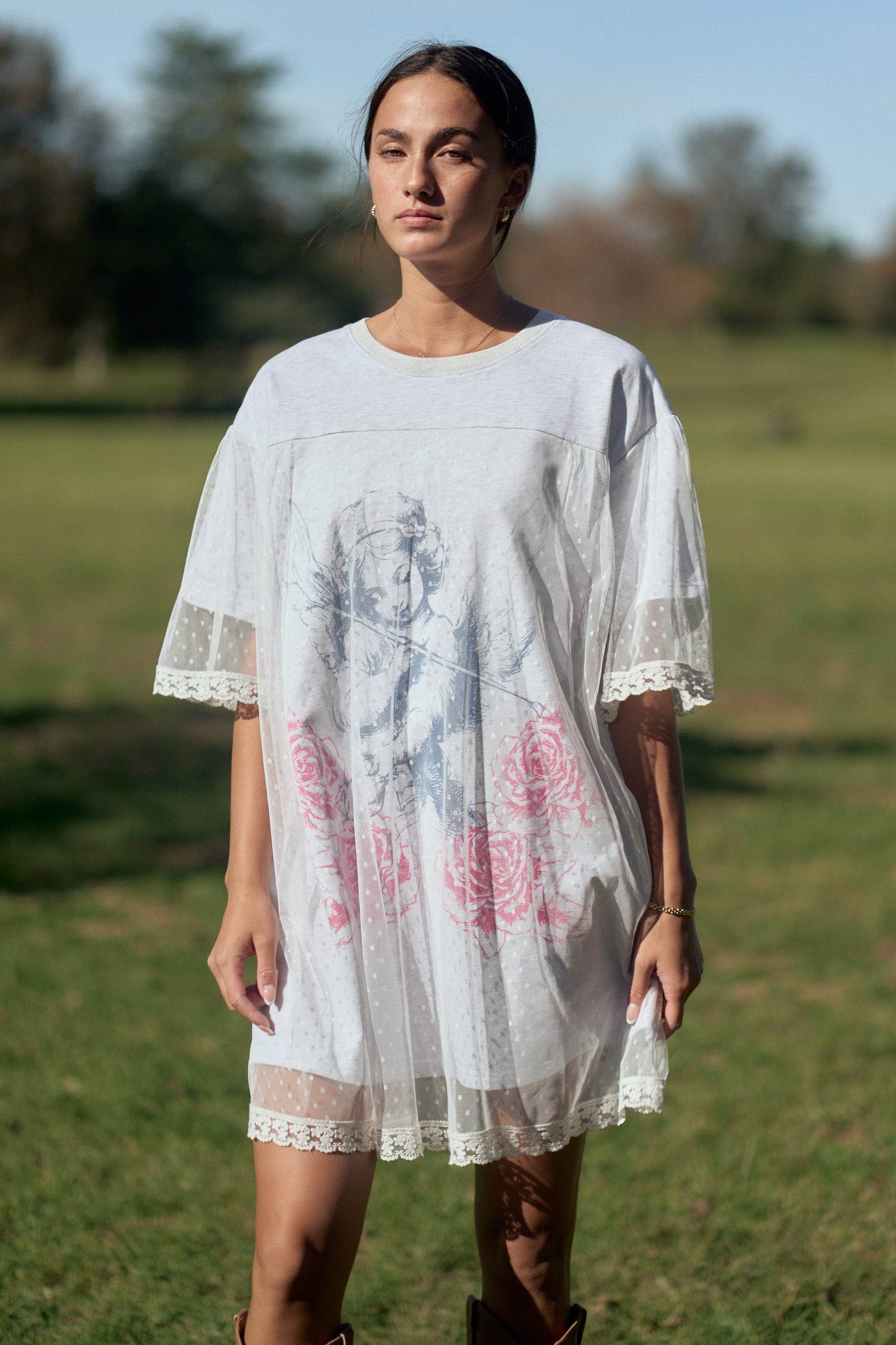 Angel Lace Layered T-shirt Dress