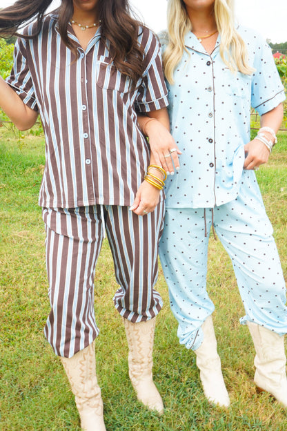 Blue & Brown Polka Dot |  Pajama Set