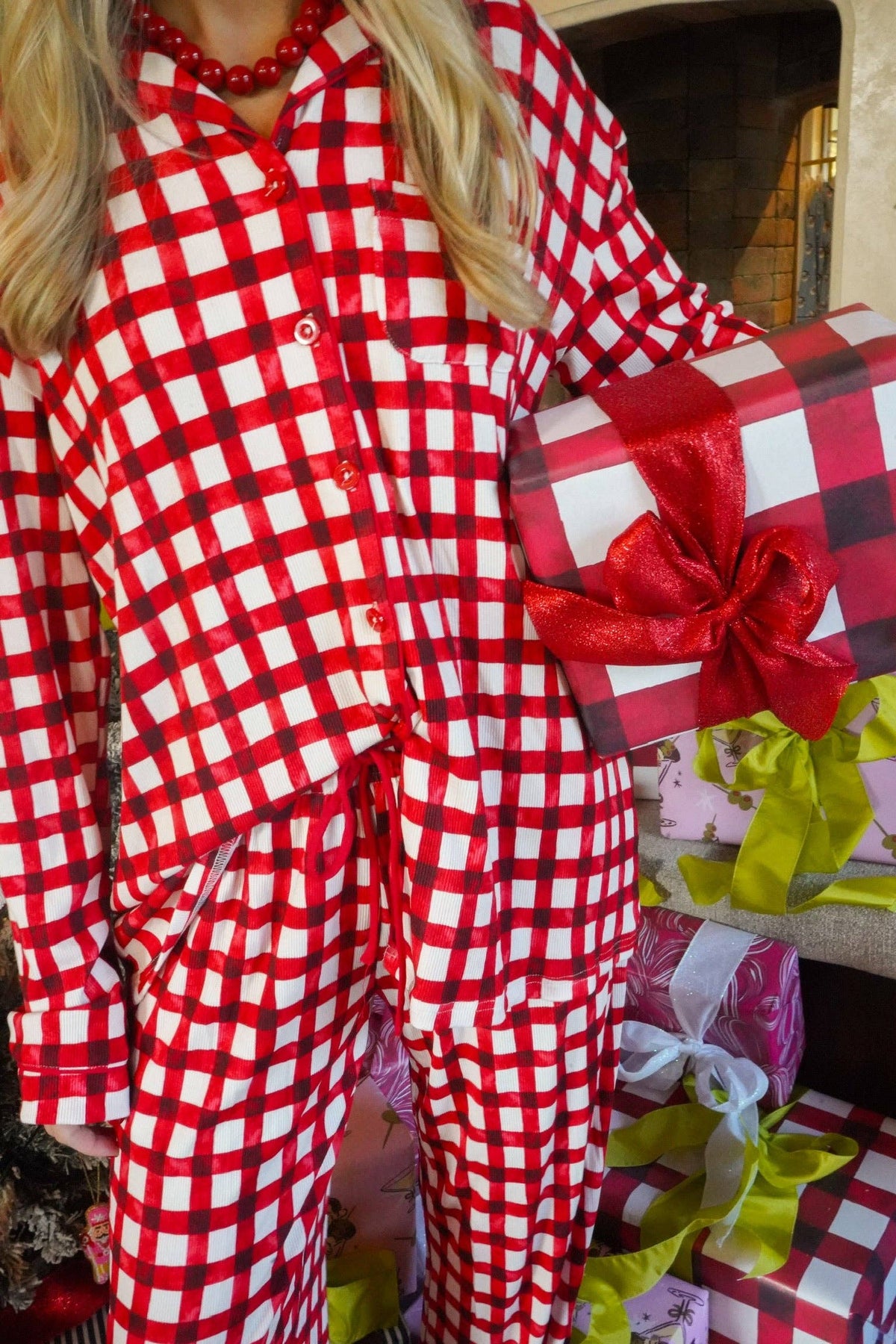 Red Gingham Pajama Set