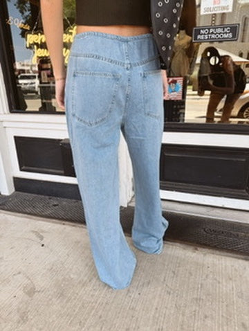 Lana Straight Wide Leg Drawstring Jeans