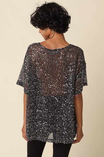 Rena Sequin Mesh Top