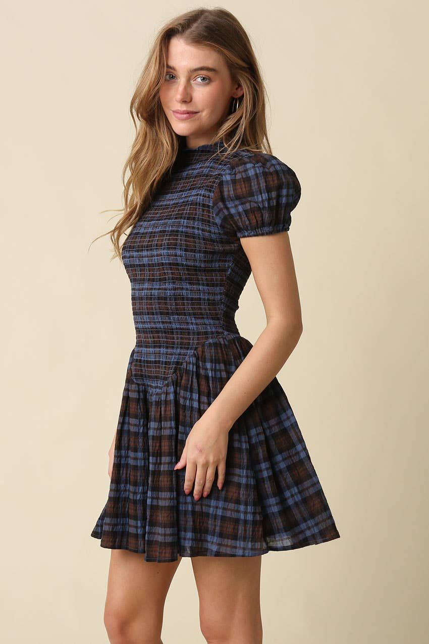 Rowan Plaid Smocked Mini Dress
