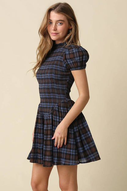 Rowan Plaid Smocked Mini Dress