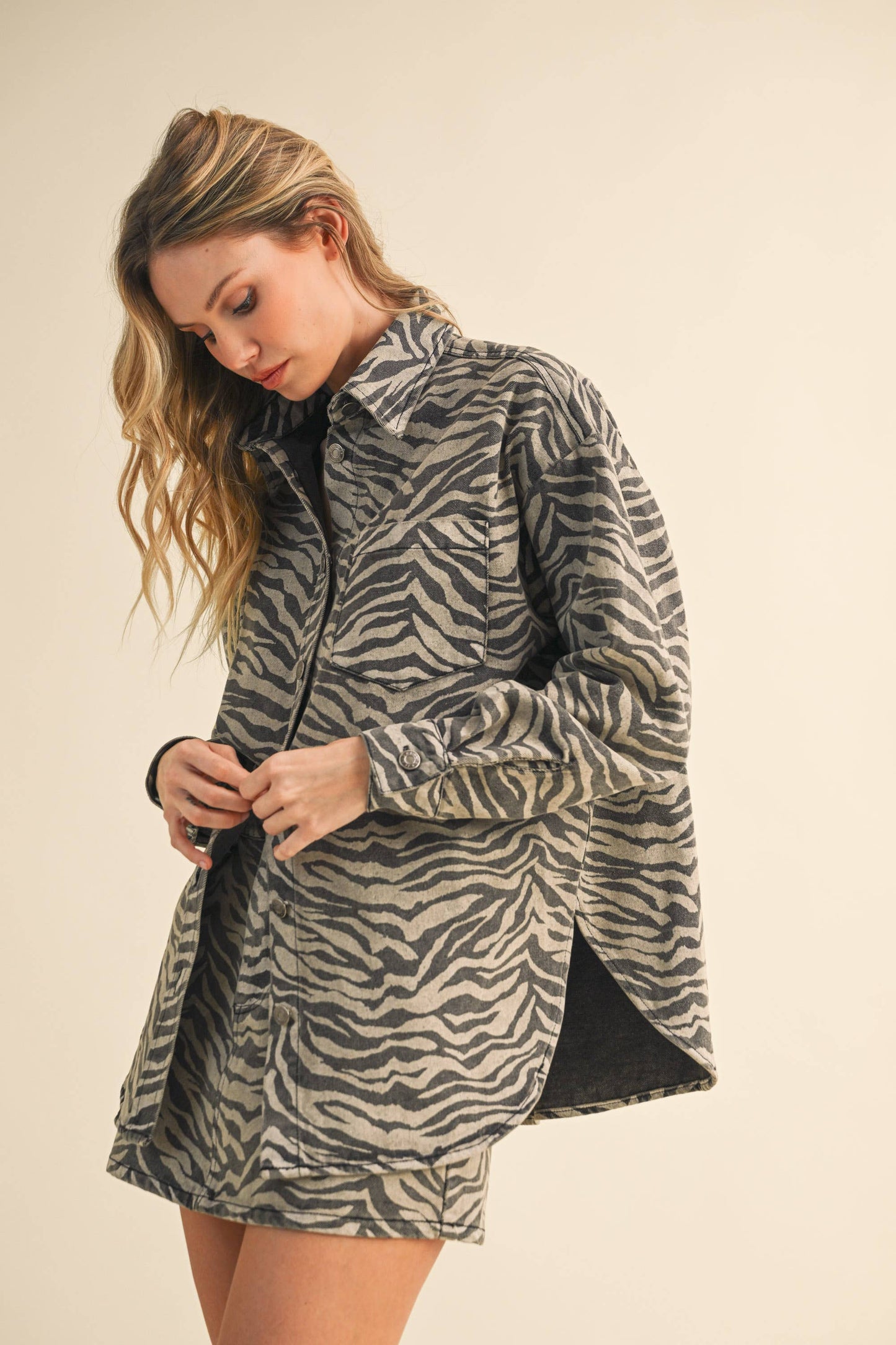 Katie Zebra Denim Shirt and Skirt Set