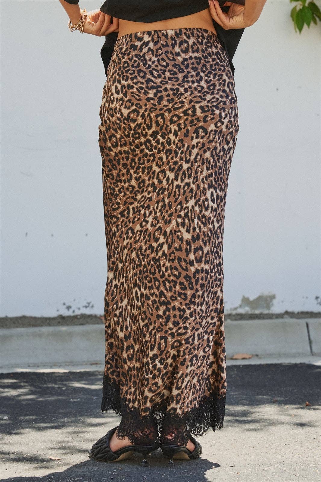 Bri Leopard Print Satin Maxi Skirt