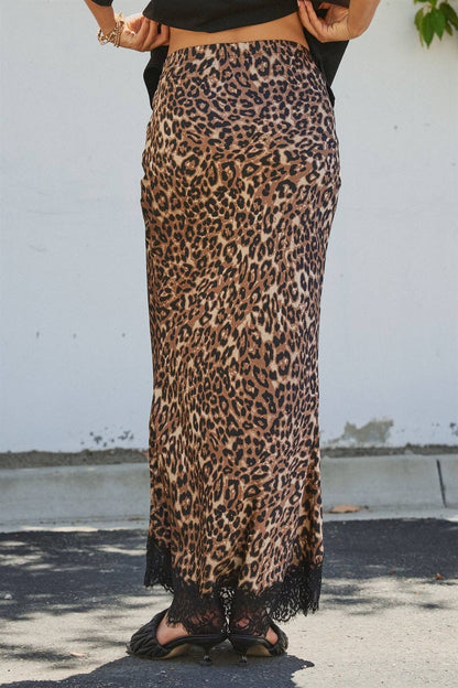 Bri Leopard Print Satin Maxi Skirt