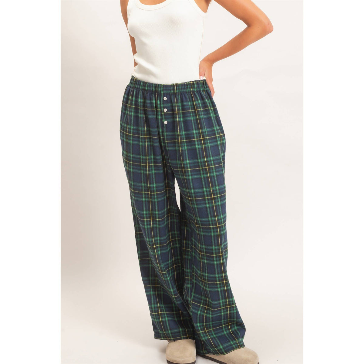Kenzi Plaid Wide-Leg Pants