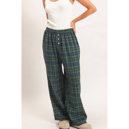 Kenzi Plaid Wide-Leg Pants