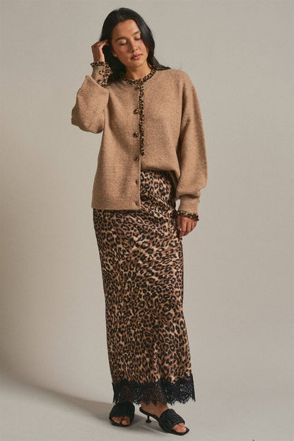 Bri Leopard Print Satin Maxi Skirt