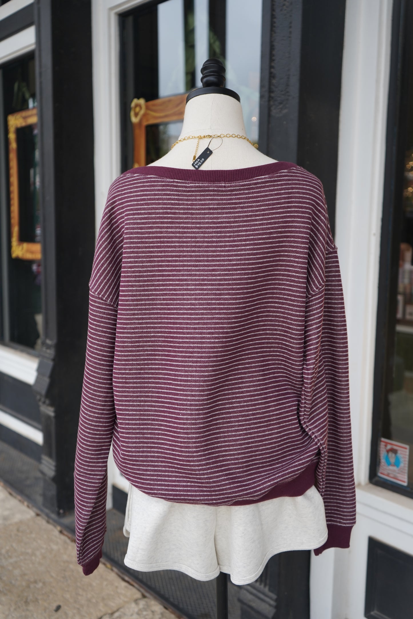 Hallie Striped Off The Shoulder Sweatshirt