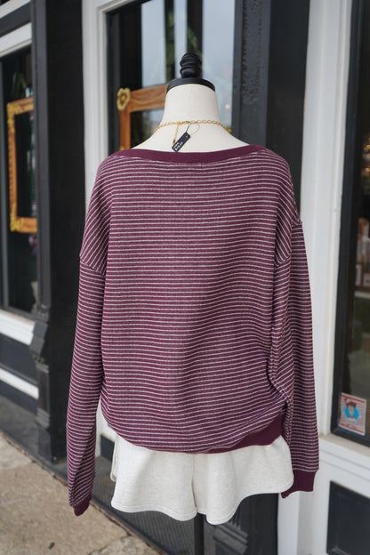 Hallie Striped Off The Shoulder Sweatshirt