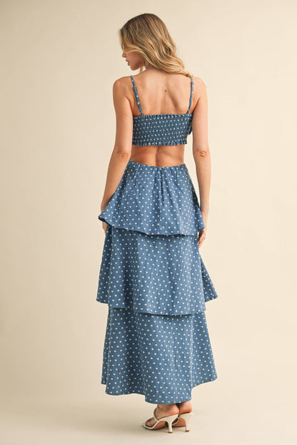 Ditsy Denim Floral Tiered Maxi Dress