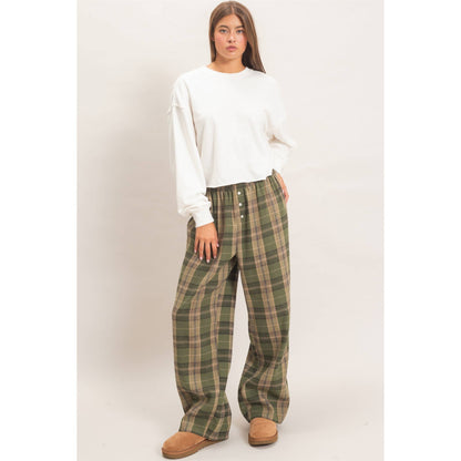 Kenzi Plaid Wide-Leg Pants