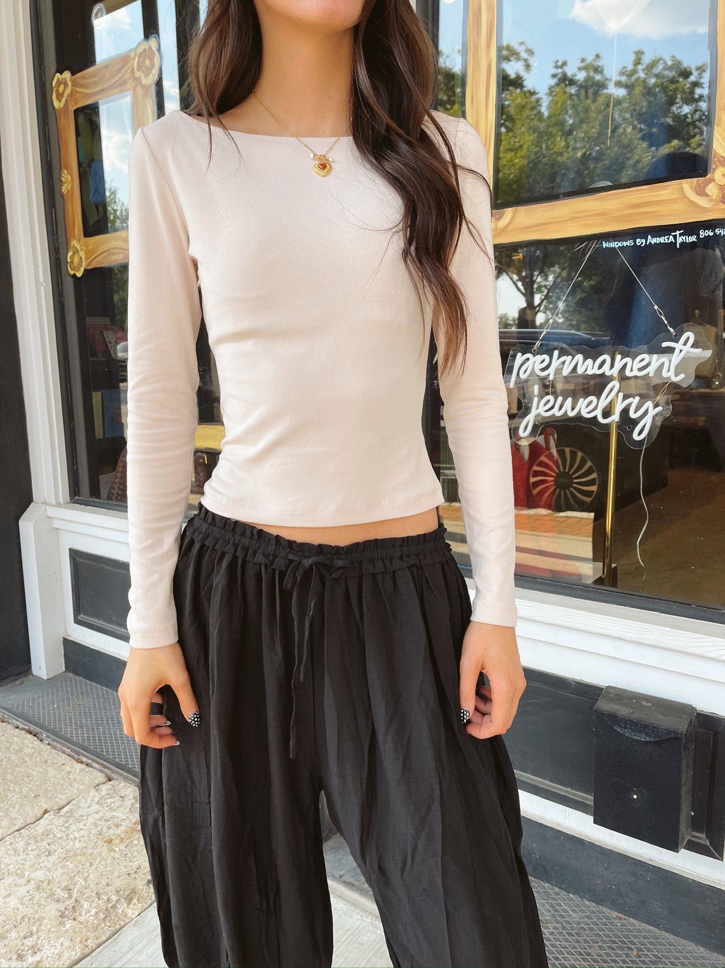 Risa Boat Neck Long Sleeve Top