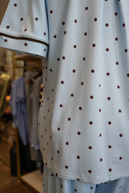 Blue & Brown Polka Dot |  Pajama Set
