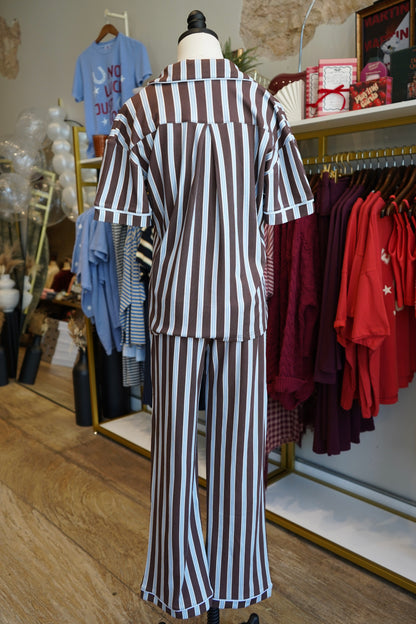 Chocolate & Baby Blue Stripes | Pajama Set