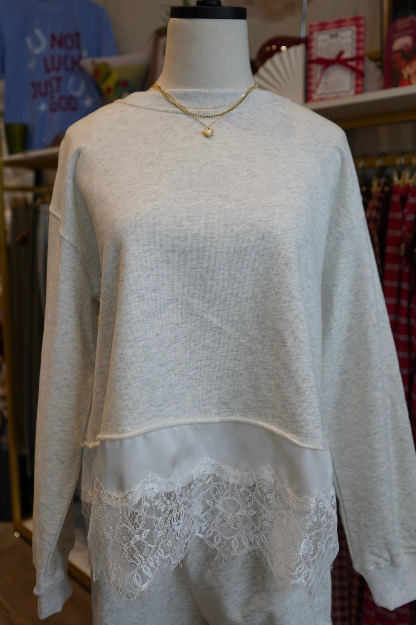 Tori Lace Hem Crewneck