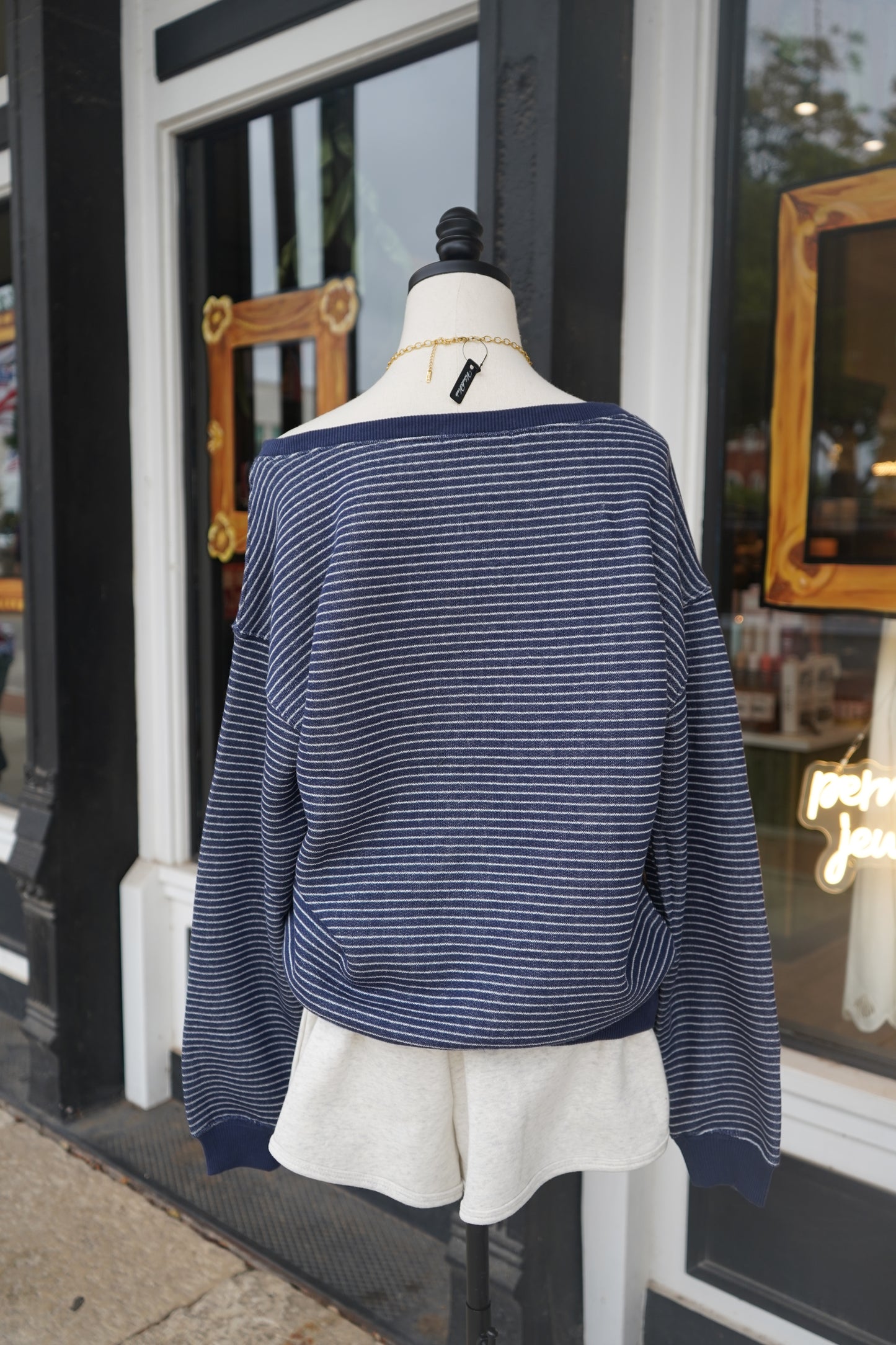 Hallie Striped Off The Shoulder Sweatshirt