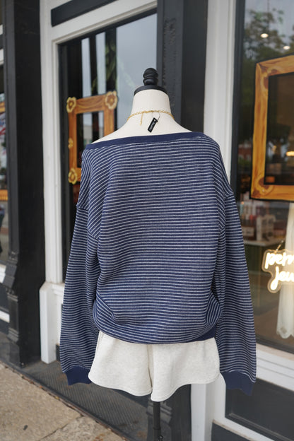 Hallie Striped Off The Shoulder Sweatshirt