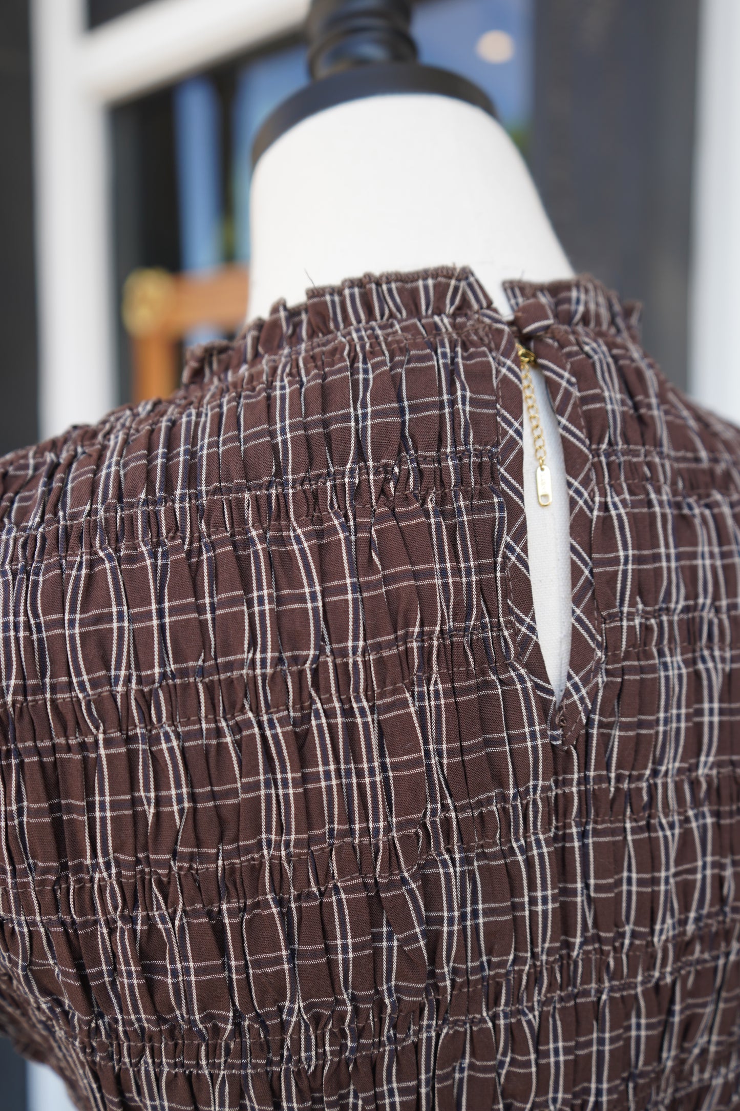 Dani Smocked Gingham Blouse