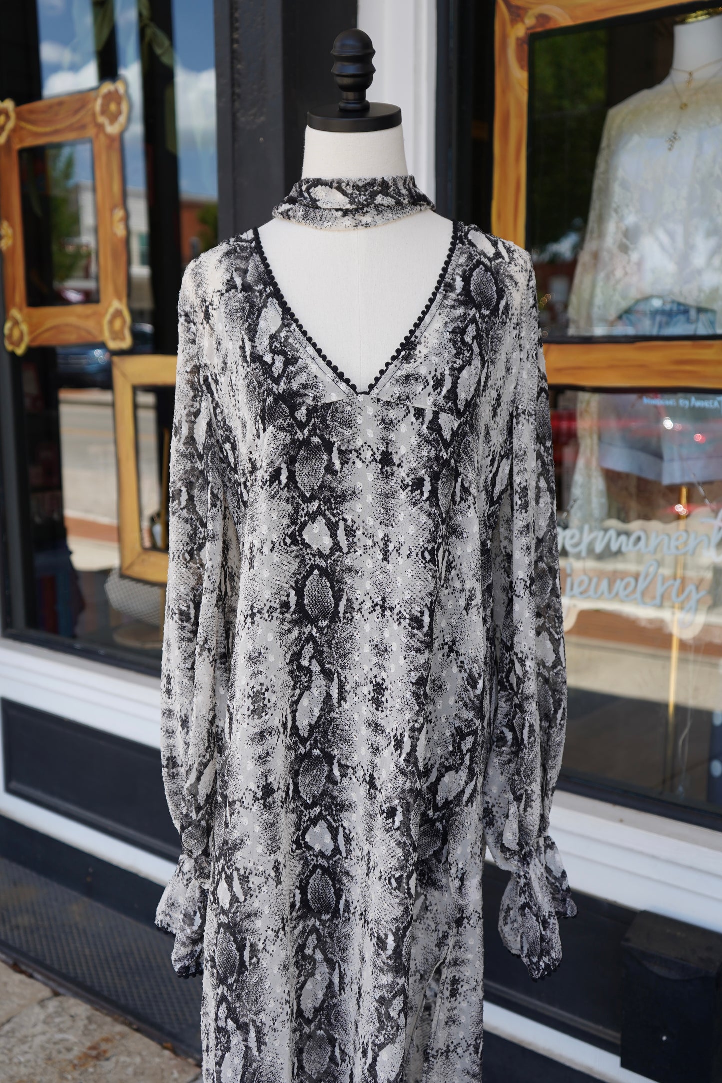 Caroline Snake Print Maxi Dress with Scarf