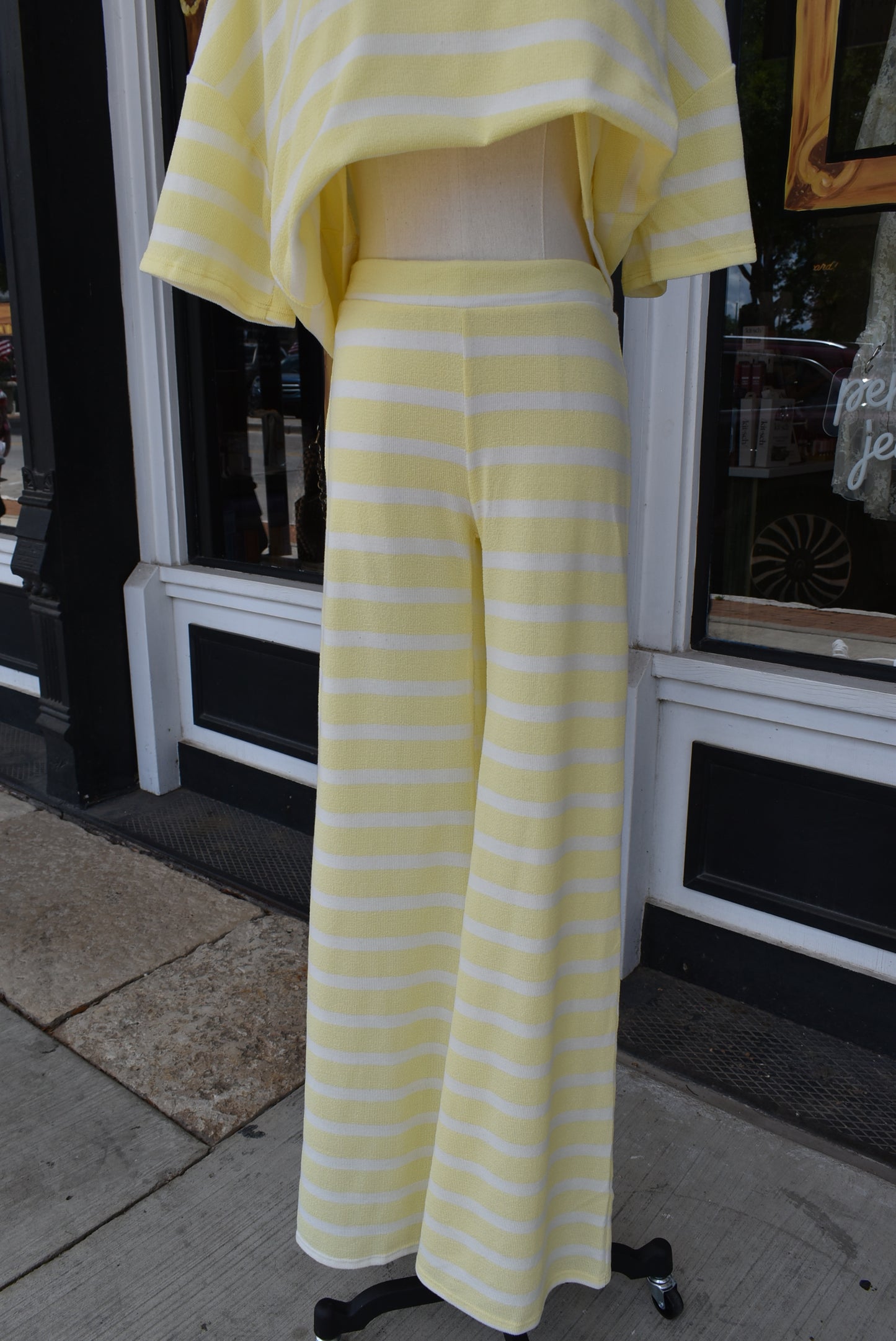Lemon Striped High-Waisted Flare Pants