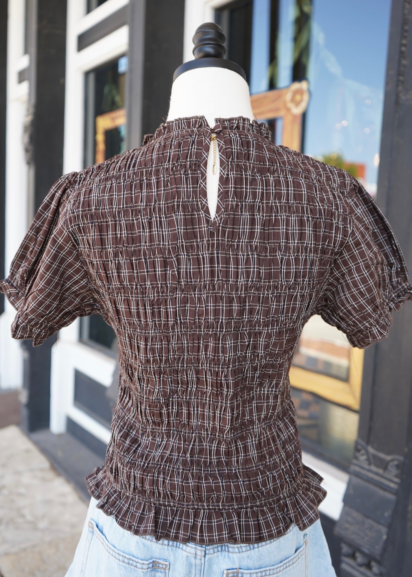 Dani Smocked Gingham Blouse