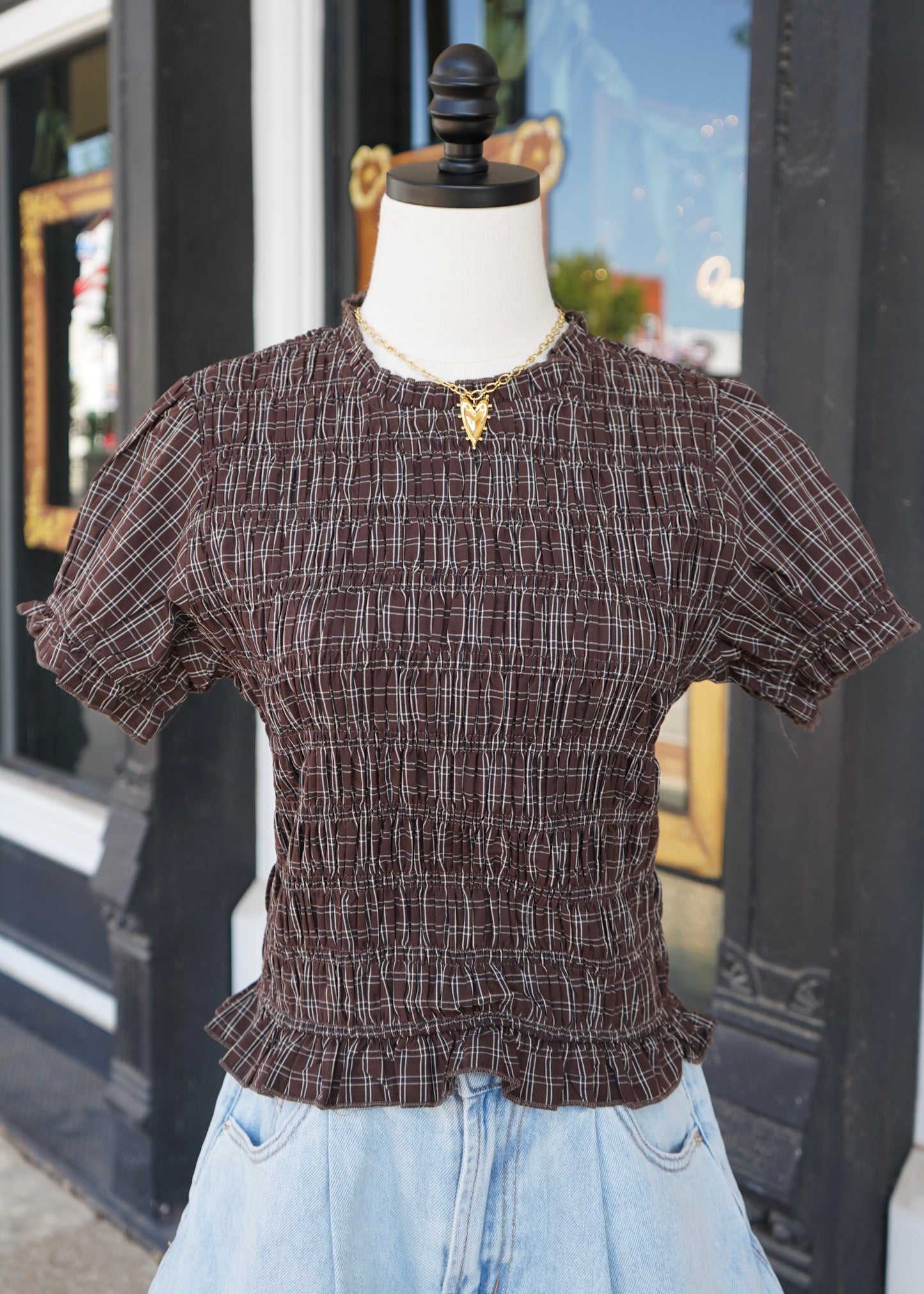 Dani Smocked Gingham Blouse