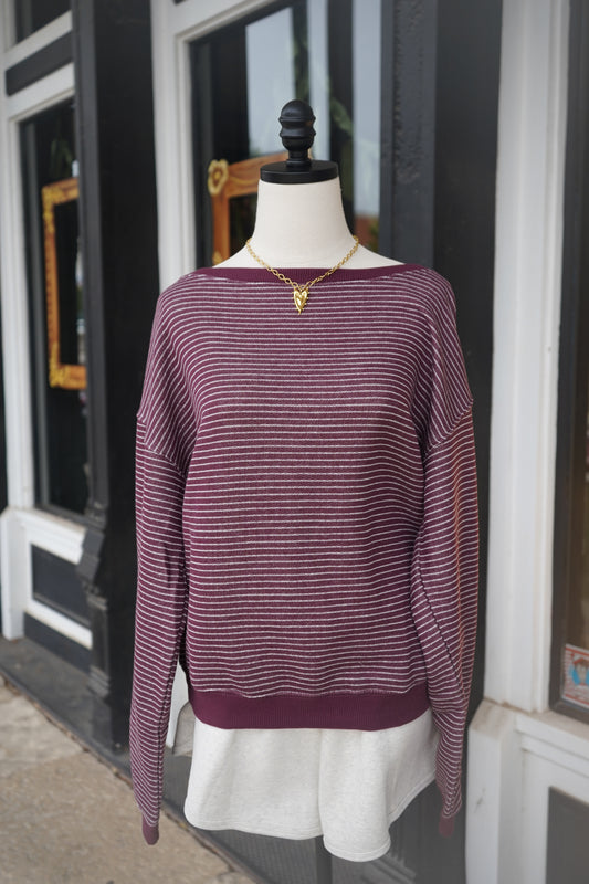 Hallie Striped Off The Shoulder Sweatshirt
