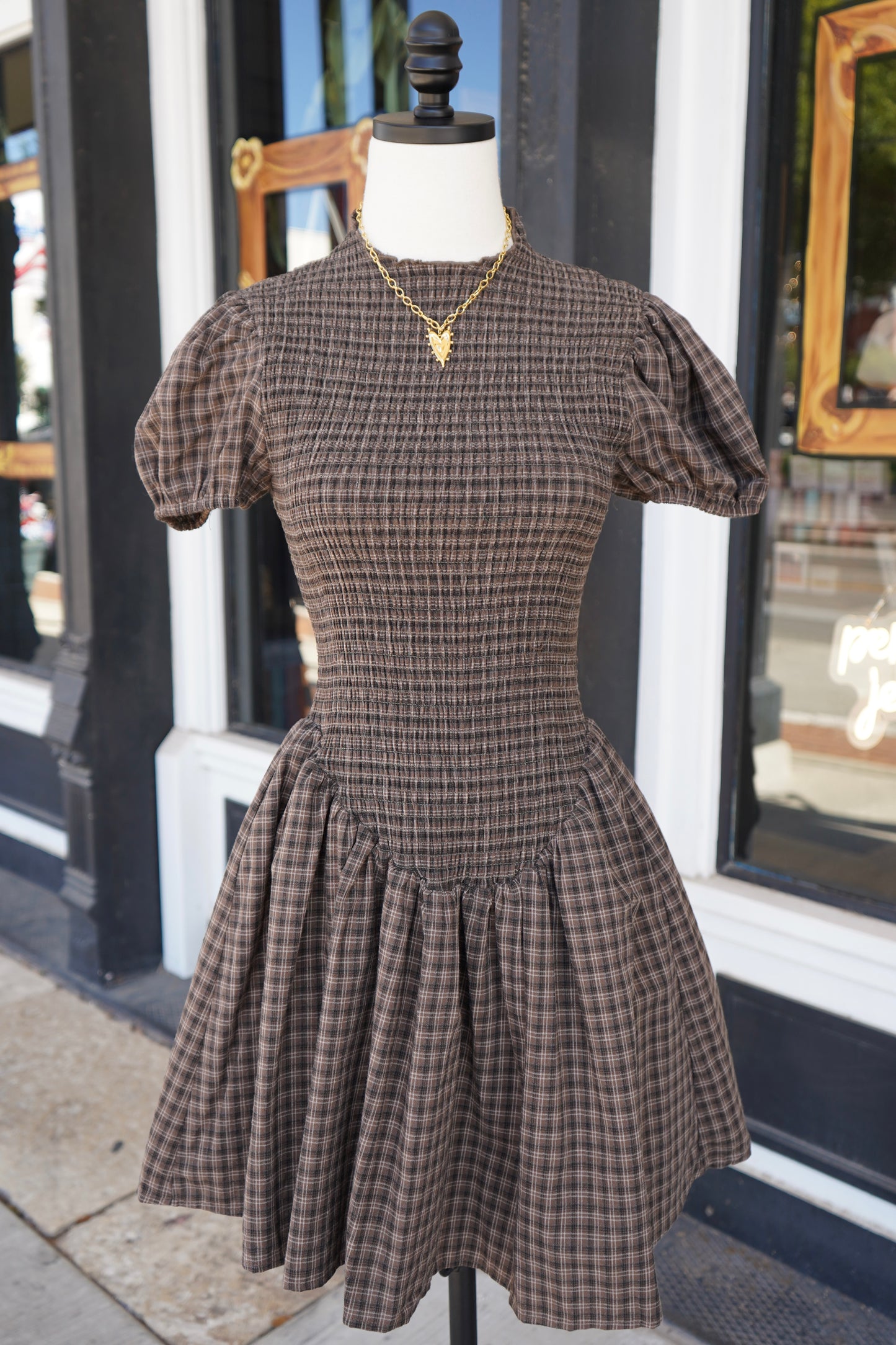 Angela Plaid Smocked Mini Dress