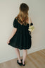 black asymmetrical mini puff sleeve dress