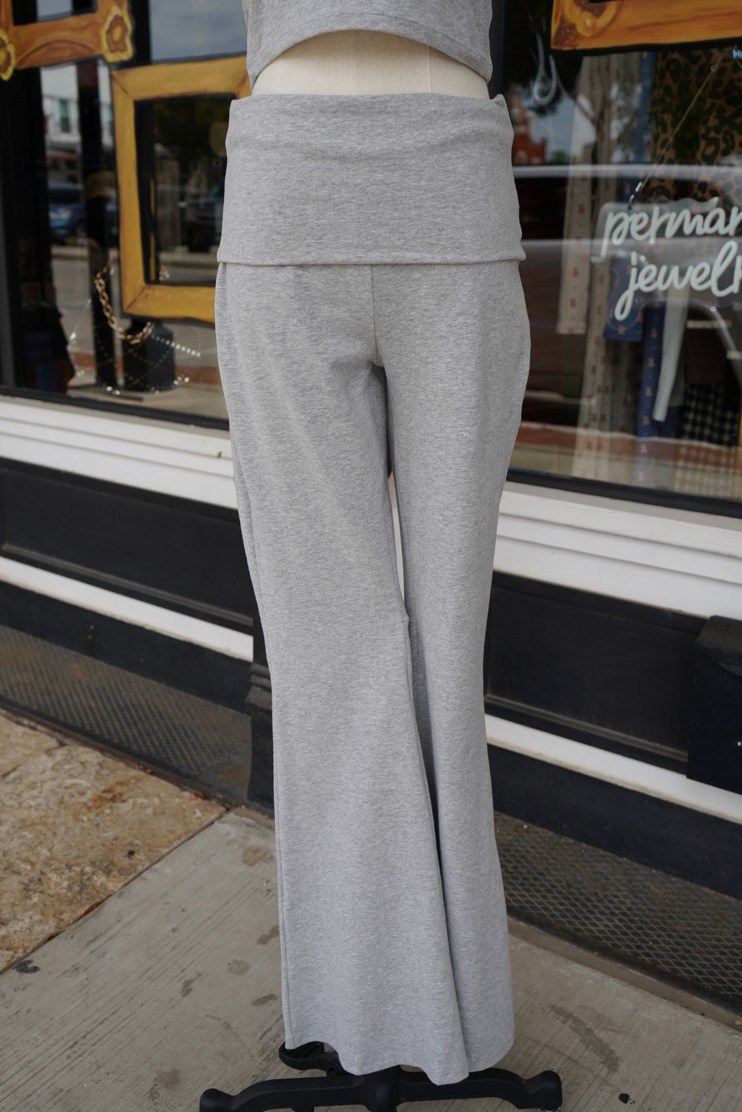 Sara Soft Heathered Knit Foldover Flare Pants