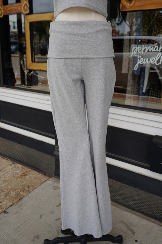 Sara Soft Heathered Knit Foldover Flare Pants