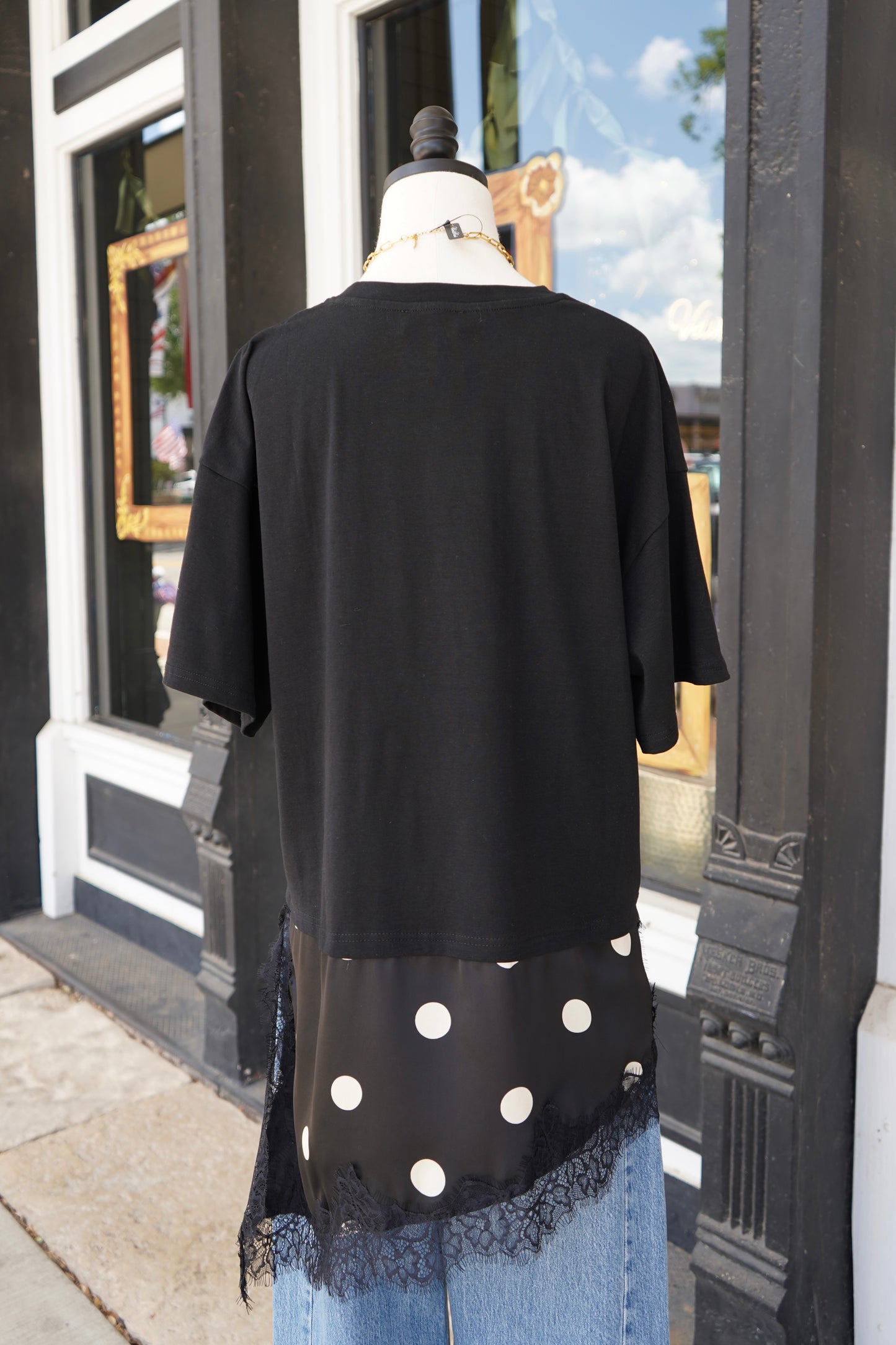 Haven Asymmetrical Polka Dot Lace Hem Top