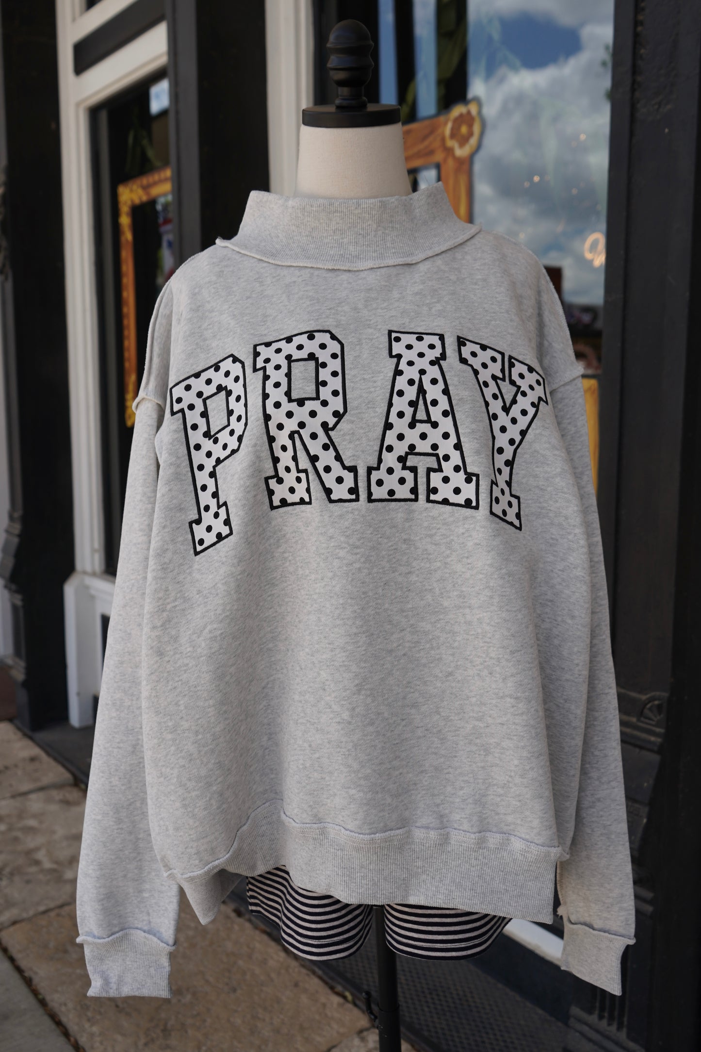 "PRAY" Polka Dot Mock Neck