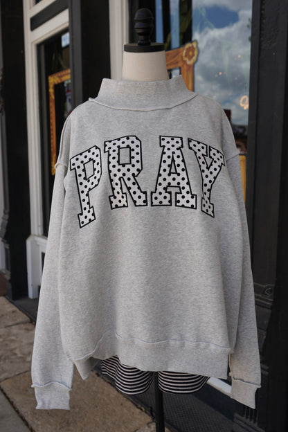 "PRAY" Polka Dot Mock Neck