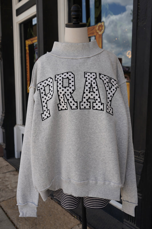 "PRAY" Polka Dot Mock Neck