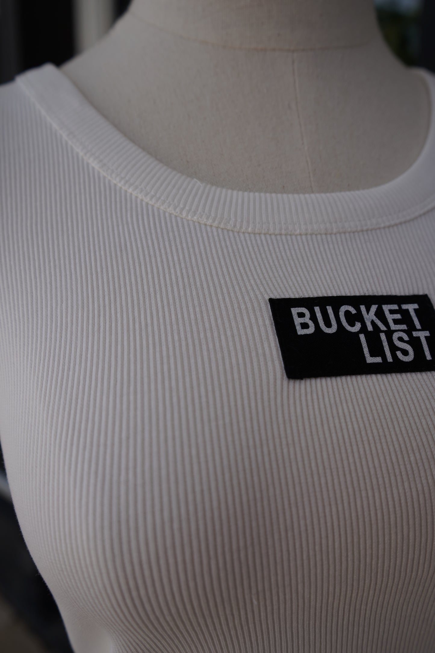 'BUCKETLIST' Letter Patched Ribbed Tank Top