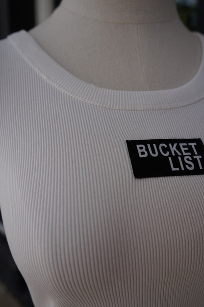 'BUCKETLIST' Letter Patched Ribbed Tank Top
