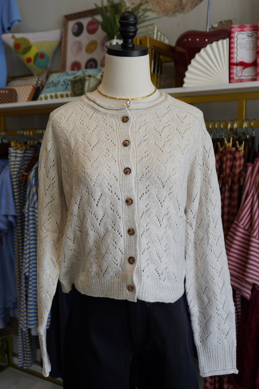 Dawn Pointelle Knit Button Front Cardigan