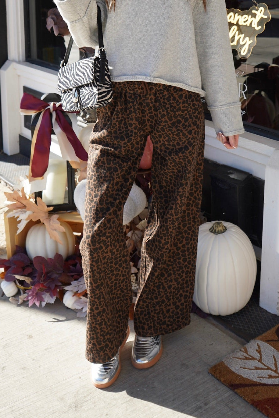 Carli Leopard Wide Leg Track Pants