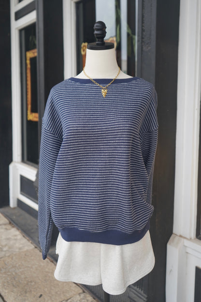 Hallie Striped Off The Shoulder Sweatshirt