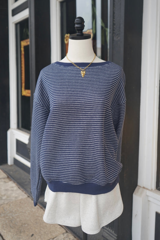 Hallie Striped Off The Shoulder Sweatshirt