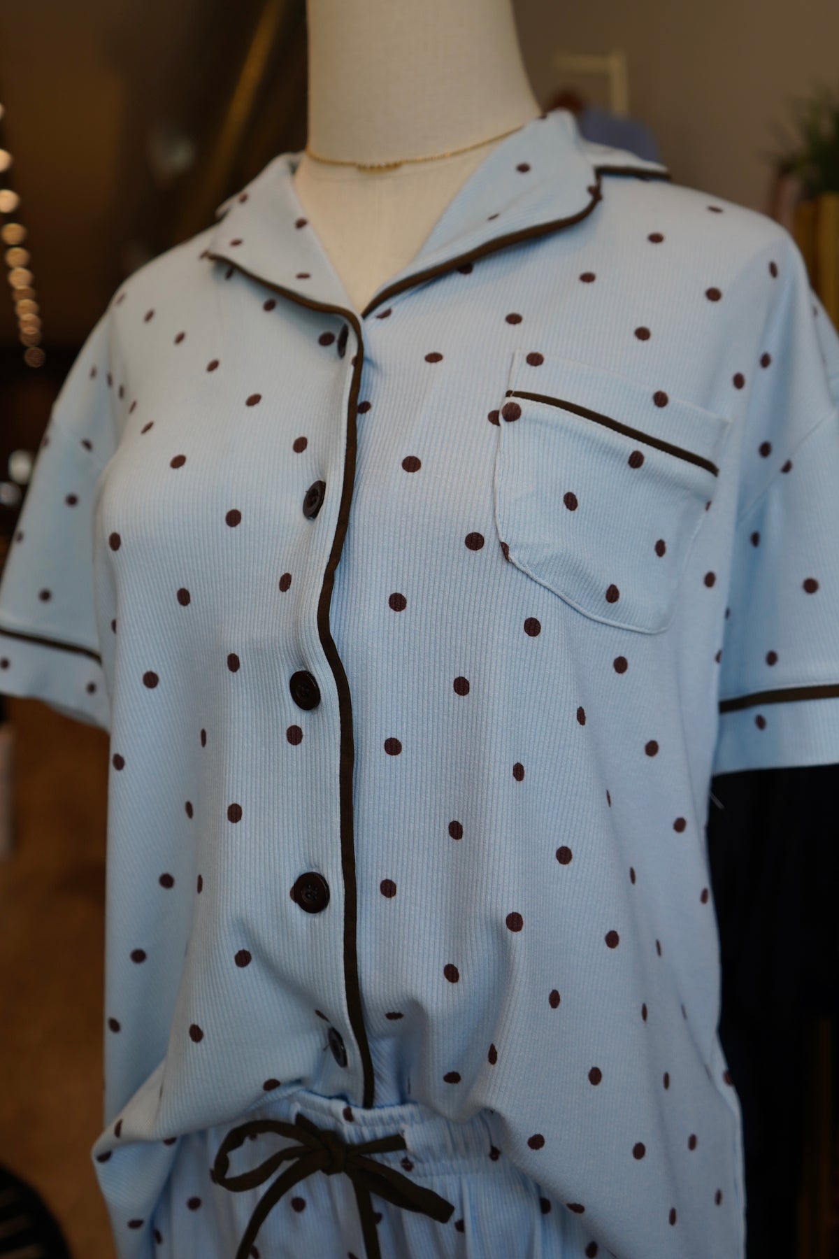 Blue & Brown Polka Dot |  Pajama Set
