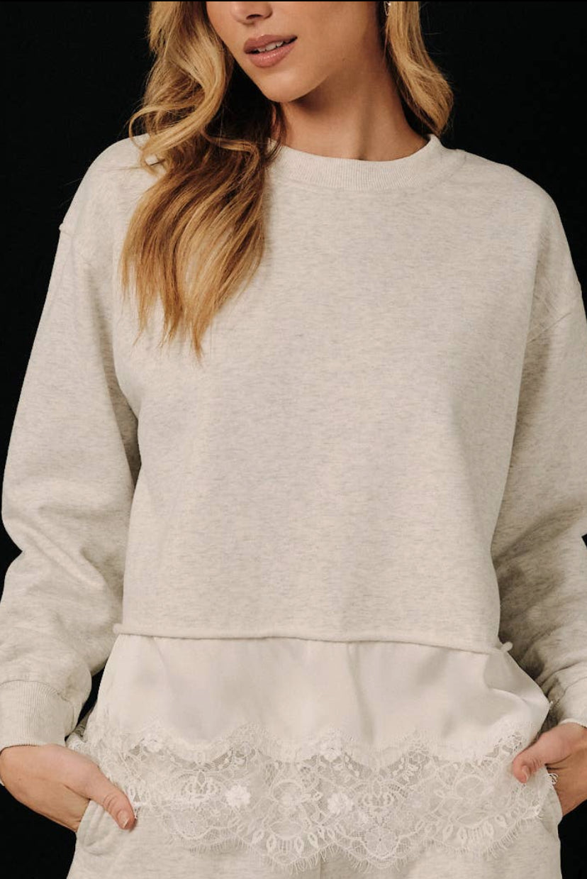 Tori Lace Hem Crewneck