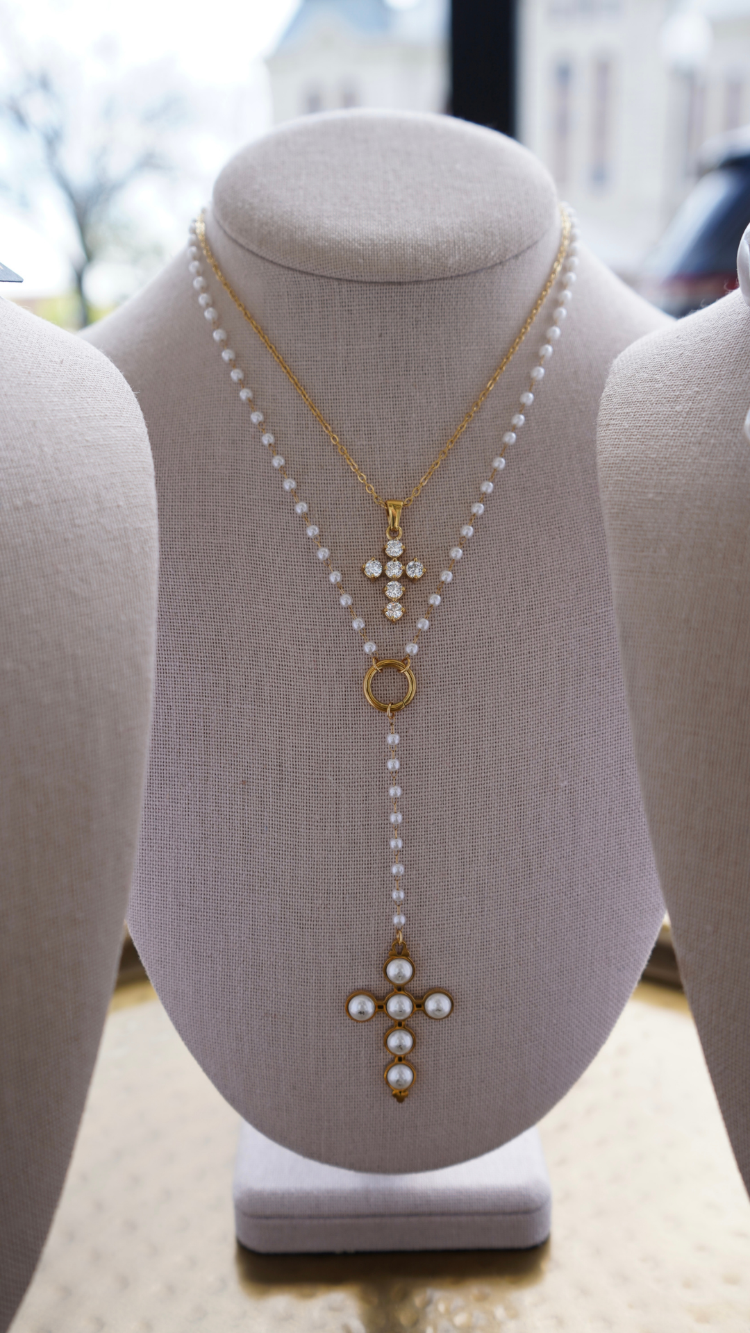 Lariat Pearl Cross Necklace | WATERPROOF JEWELRY